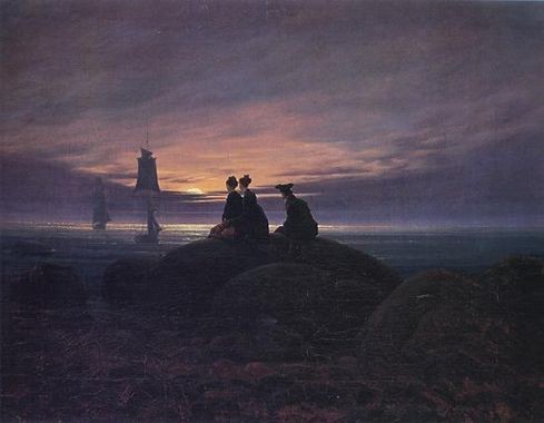 <em>Lever de lune sur la la mer</em>, Caspar David Friedrich, huile sur toile, 1822.