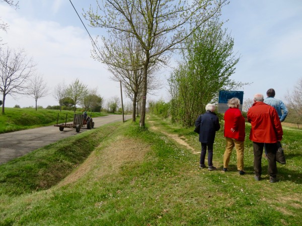 Aménagement d’une surlargeur sur la RD41 en sortie du bourg de La Romieu (Gers). Création d’une surlargeur (environ 200 m linéaire) pour séparer les modes de déplacement permettre aux piétons de marcher à l’écart de la route : aménagement en surplomb, rachat d’une bande de terrain aux agriculteurs propriétaires des parcelles attenantes, aménagement d’un lieu de pause avec point de vue sur les paysages agricoles gerçois et panneau d’interprétation. (Crédits : Monono)