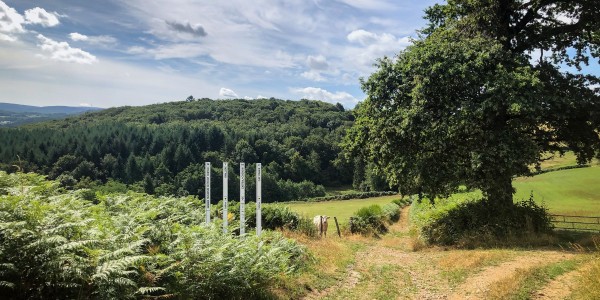 Balisage et signalétique directionnelle - Signalétique et balisage d’un cheminement en milieu naturel : acunpuncture du paysage (Traversée du Massif Central), Agence Travaux Pratiques (designers) (Crédit photo : agence Travaux Pratiques)